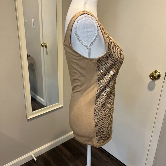 Cache Tan with Gold Sequins Tank Top, Size Small - Picture 7 of 14